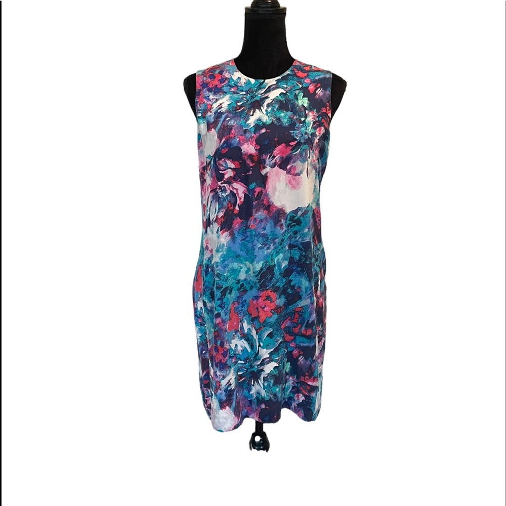 Cynthia Rowley 100% silk sleeveless watercolor print  pullover dress size6